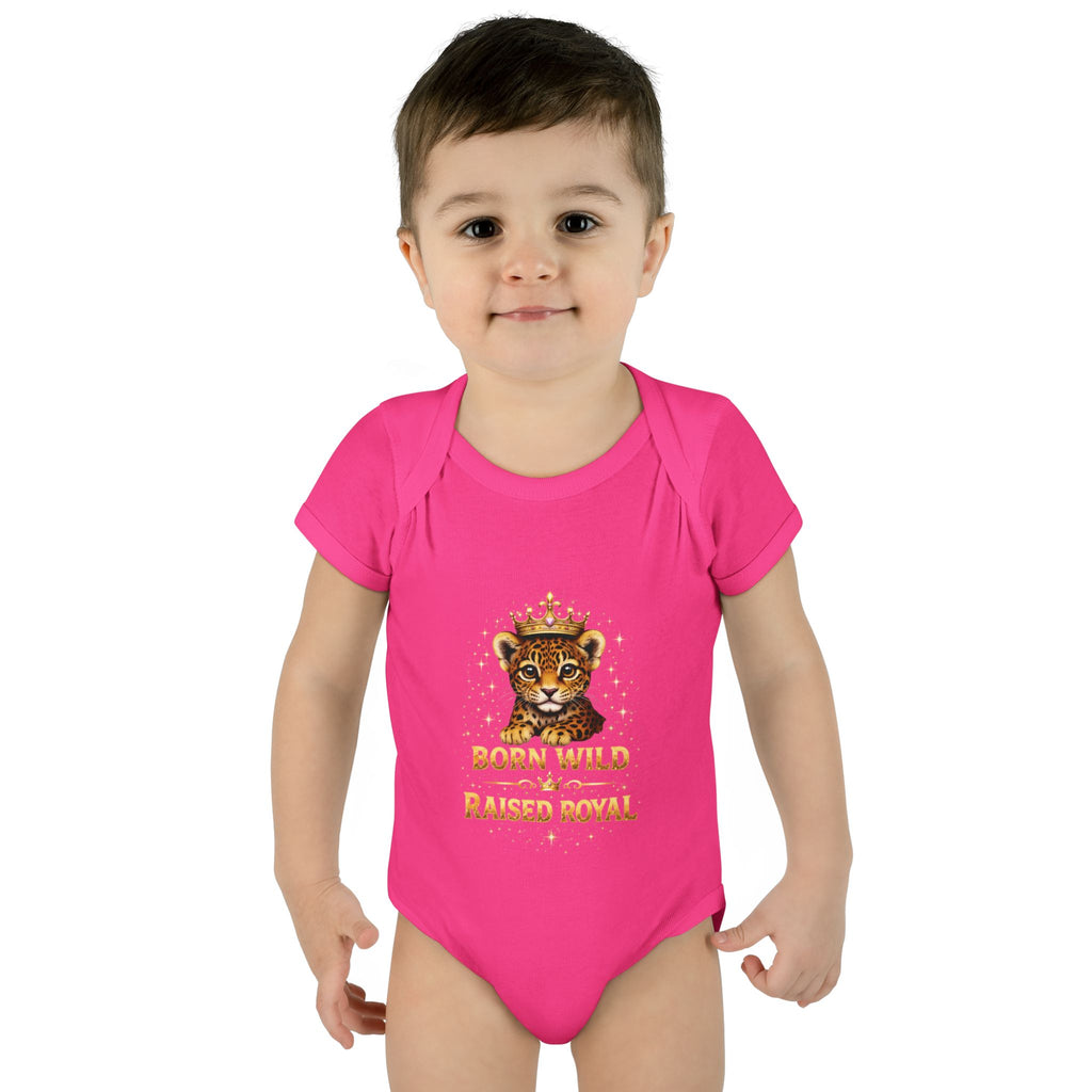Baby Bodysuit – “Born Wild Raised Royal” Jaguar Cub Graphic Infant Onesie