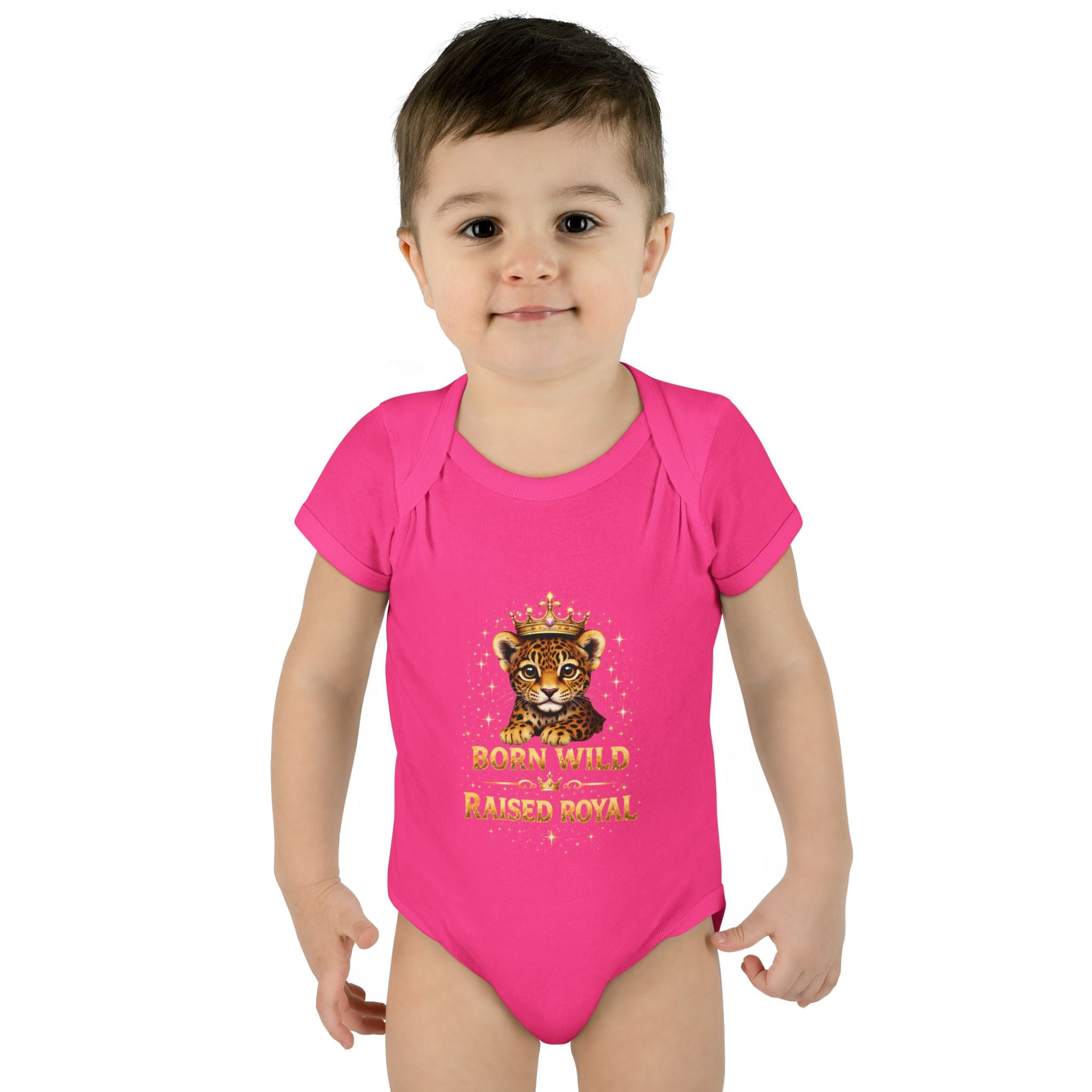 Baby Bodysuit – “Born Wild Raised Royal” Jaguar Cub Graphic Infant Onesie