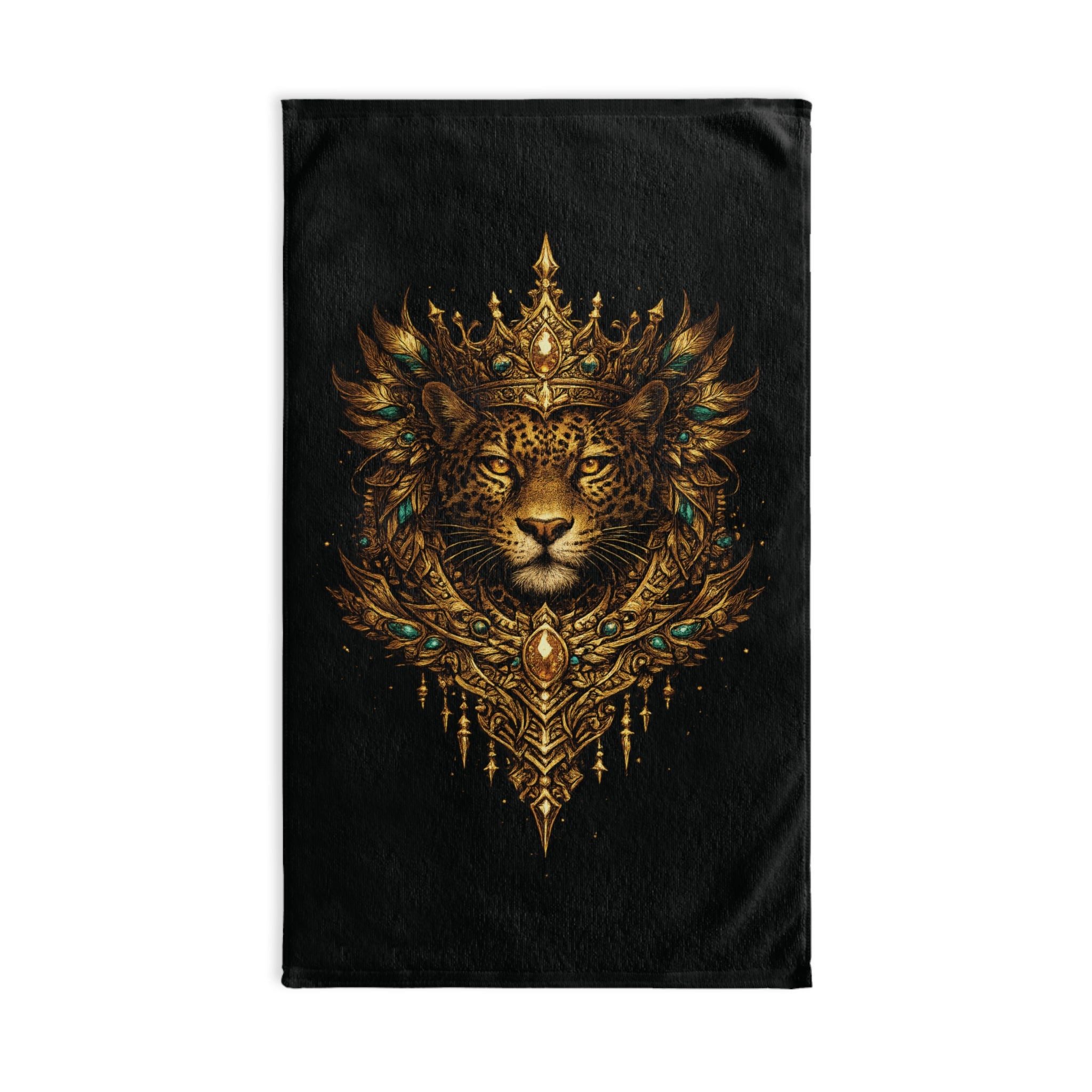 Regal Jaguar Hand Towel — Ornate Gold Lioness Crown Design
