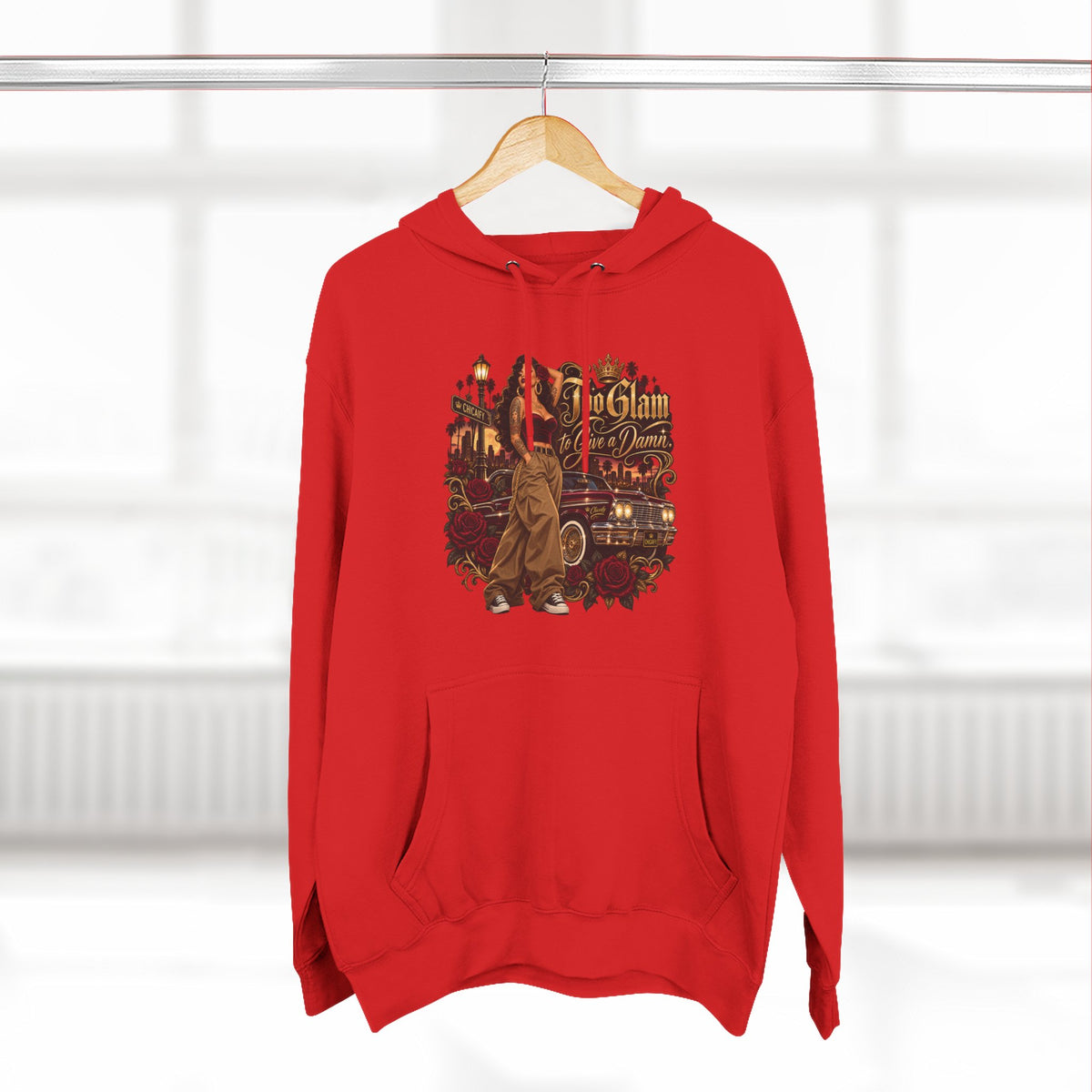 Chola Lux – Too Glam to Give a Damn | Three-Panel Fleece Hoodie