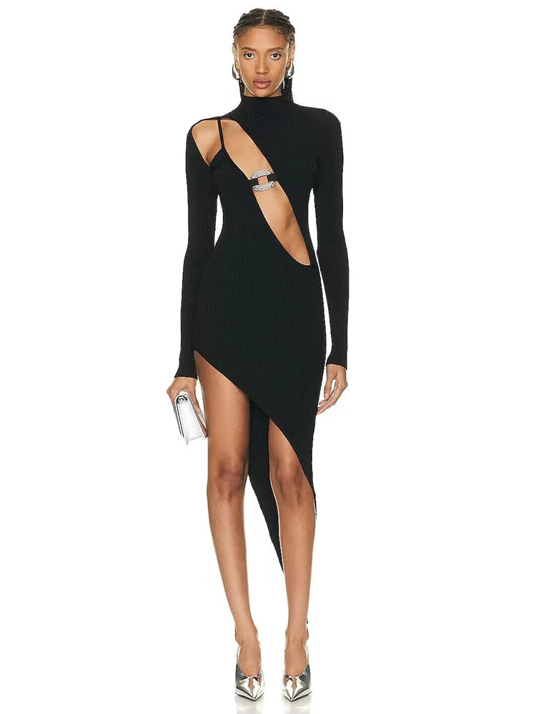 Midnight Crystal Cutout Bandage Dress