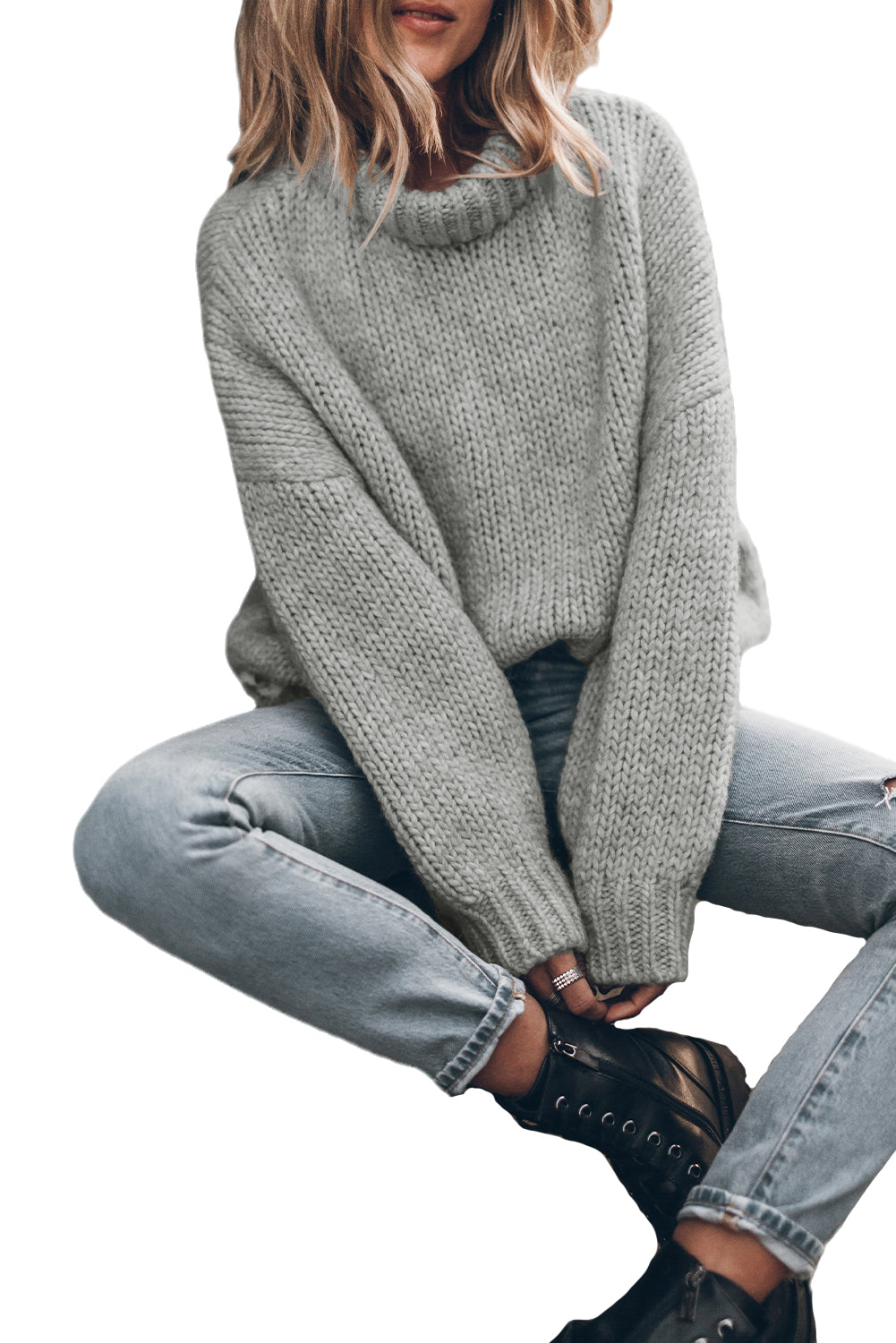 Chunky Drop-Shoulder Turtleneck Sweater