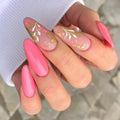 Pink Floral Gold-Foil Press-On Nails