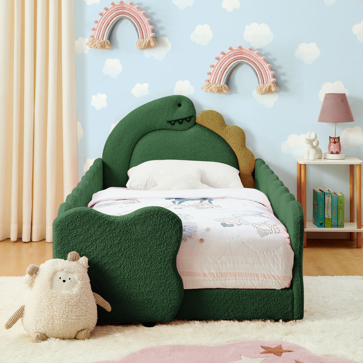 Dinosaur Shaped Toddler Bed with Safety Guardrail - Twin Upholstered Bed