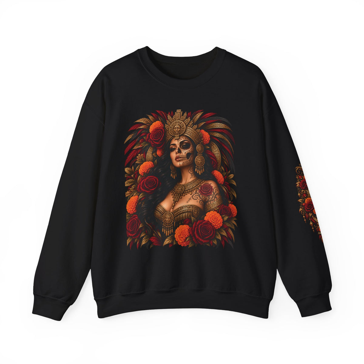 Reina Azteca: Entre Rosas y Cempasúchil | Unisex Heavy Blend™ Crewneck Sweatshirt