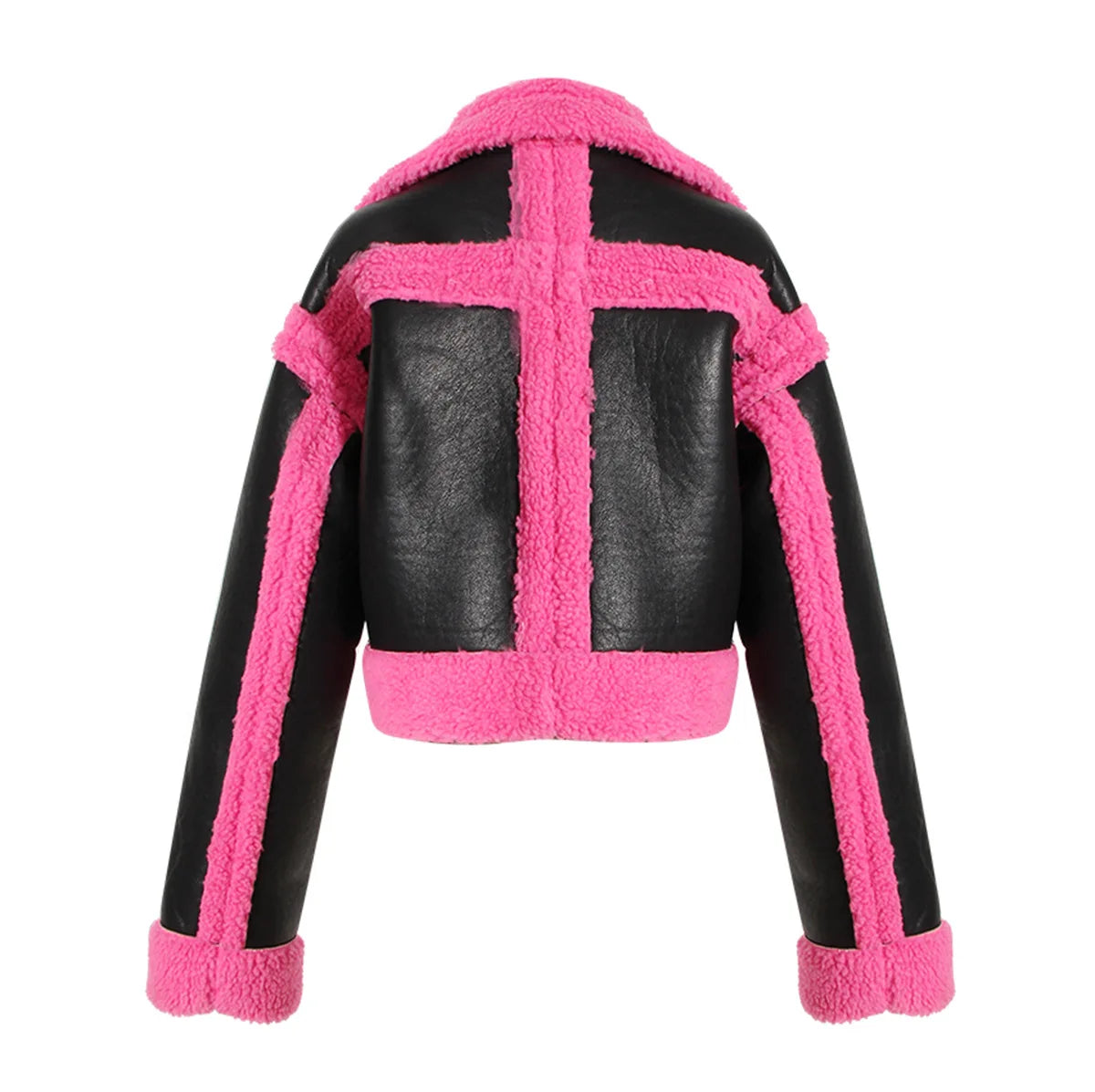Women Fake Fur Coat Autumn Winter Color Matching Motorcycle One Piece Jacket Fashion All Matching Ladies Warm Tops New