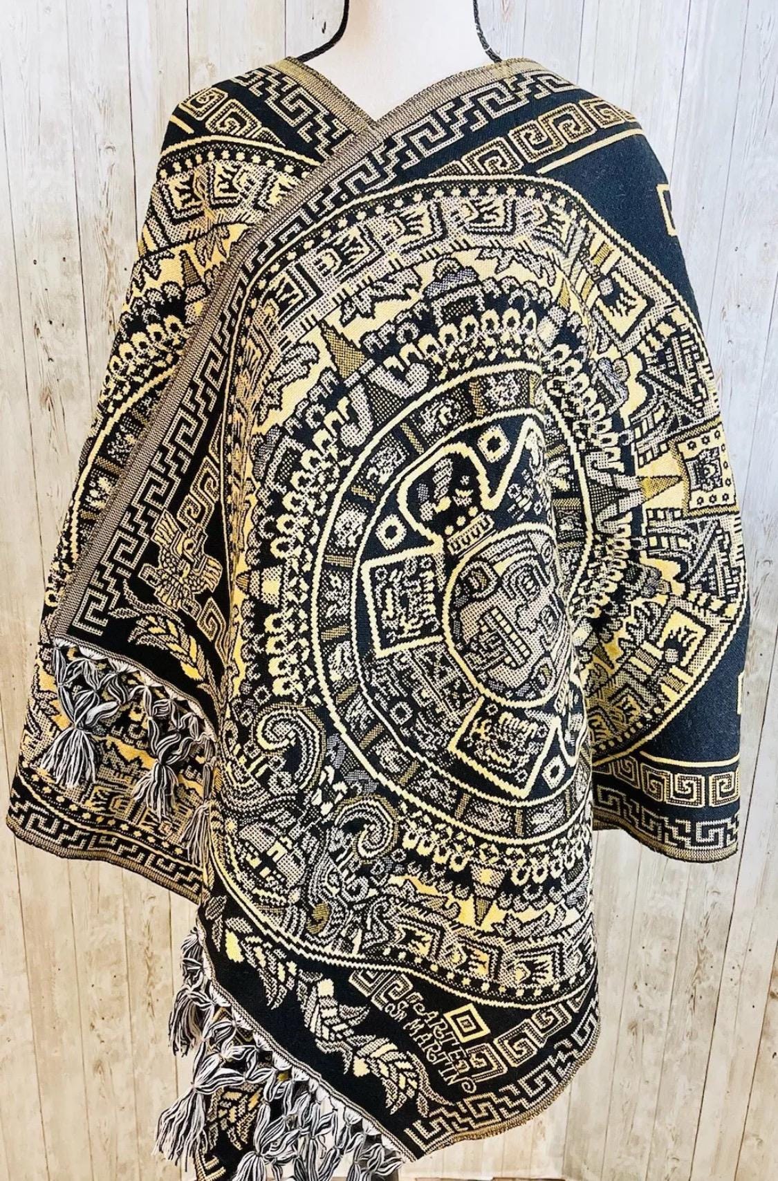 Aztec Calendar Rebozo — Mexican Artisan Shawl Wrap