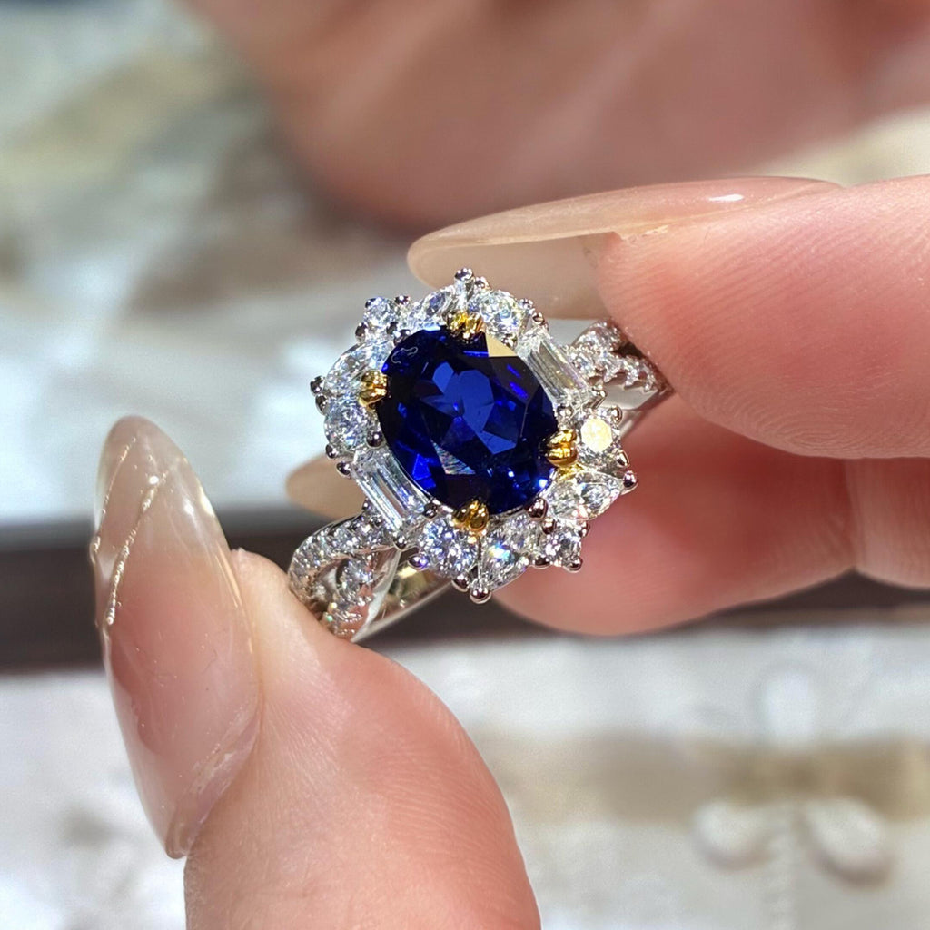 Luxe Back-cover Blue Spinel Color-changing Fully Diamond-encrusted Open Ring