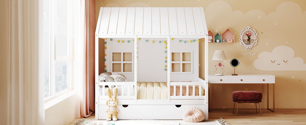 White House Bed with Trundle - Solid Pine, Full or Twin
