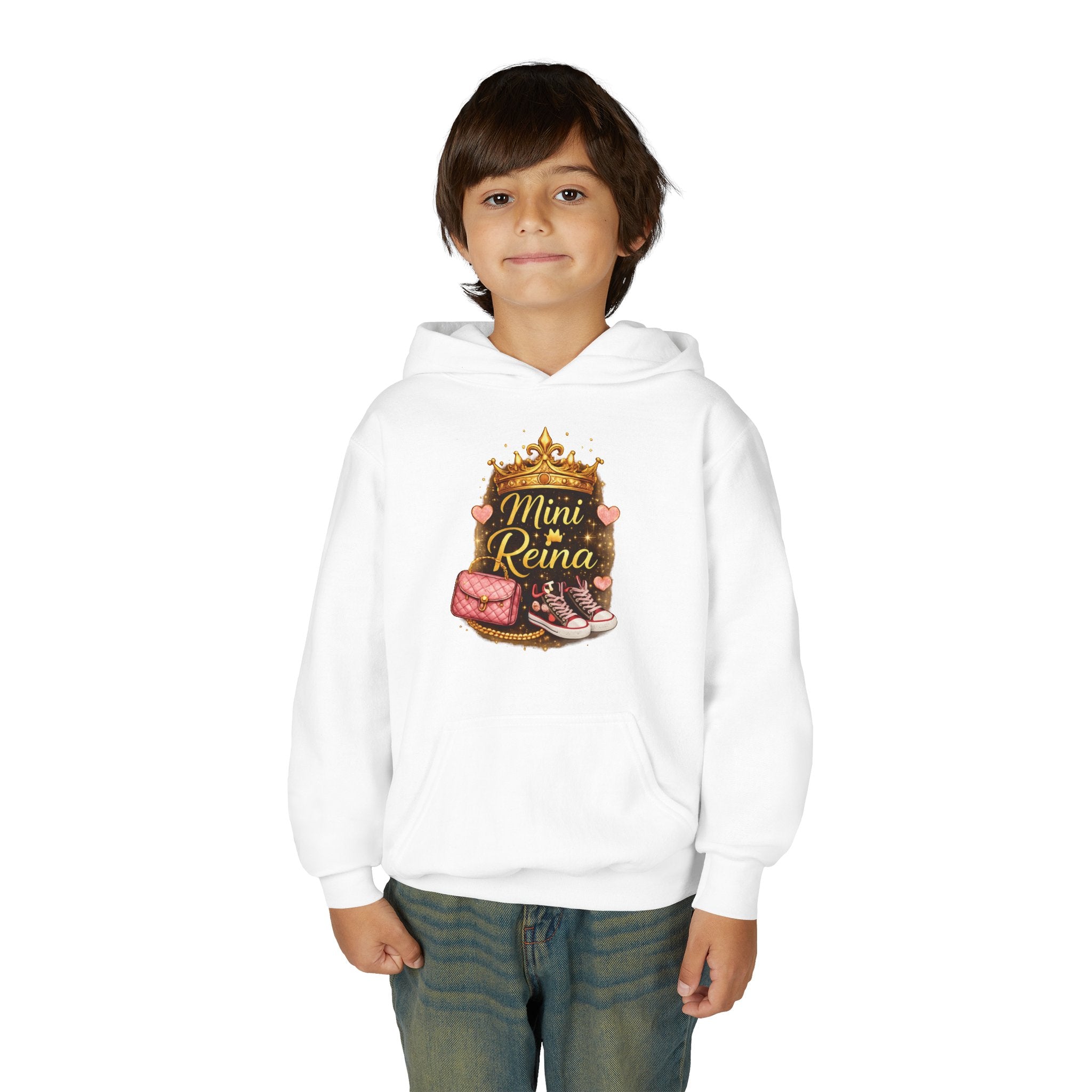 Youth Hoodie — "Mini Reina" Crown & Sneakers Graphic
