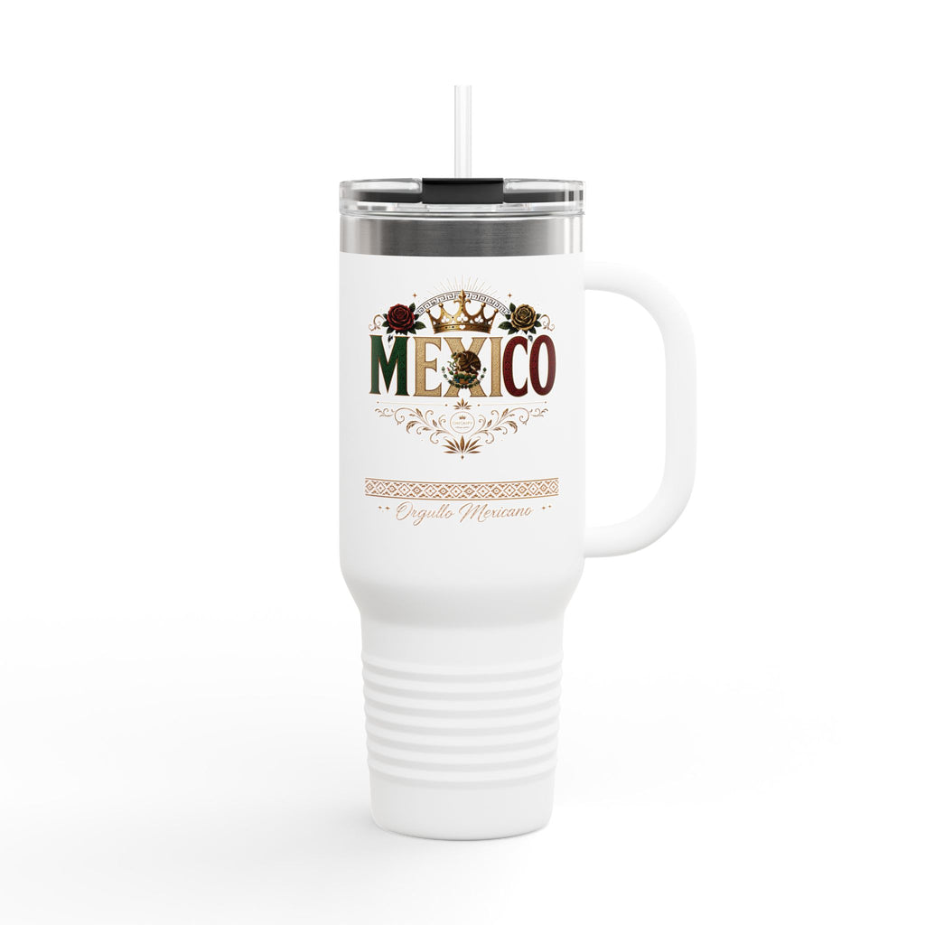 Orgullo Mexicano 40oz Insulated Travel Mug — Mexico Graphic, Vintage Floral Design