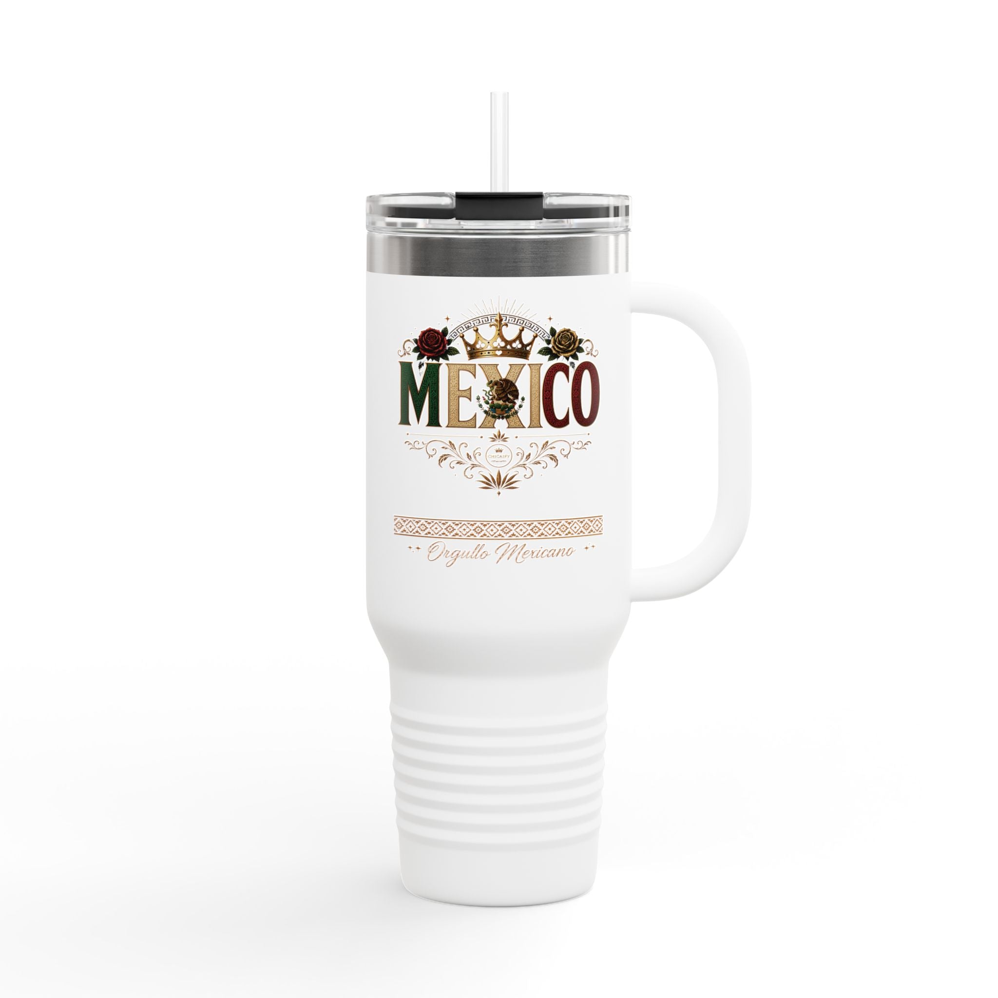 Orgullo Mexicano 40oz Insulated Travel Mug — Mexico Graphic, Vintage Floral Design