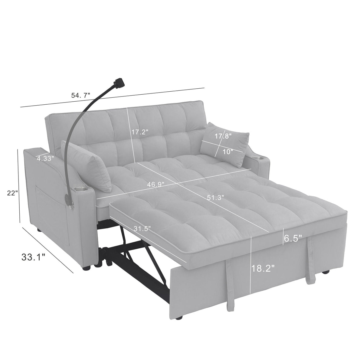 Modern Loveseat Futon Sofa with Pullout Bed and Adjustable Backrest - Multiple Colors