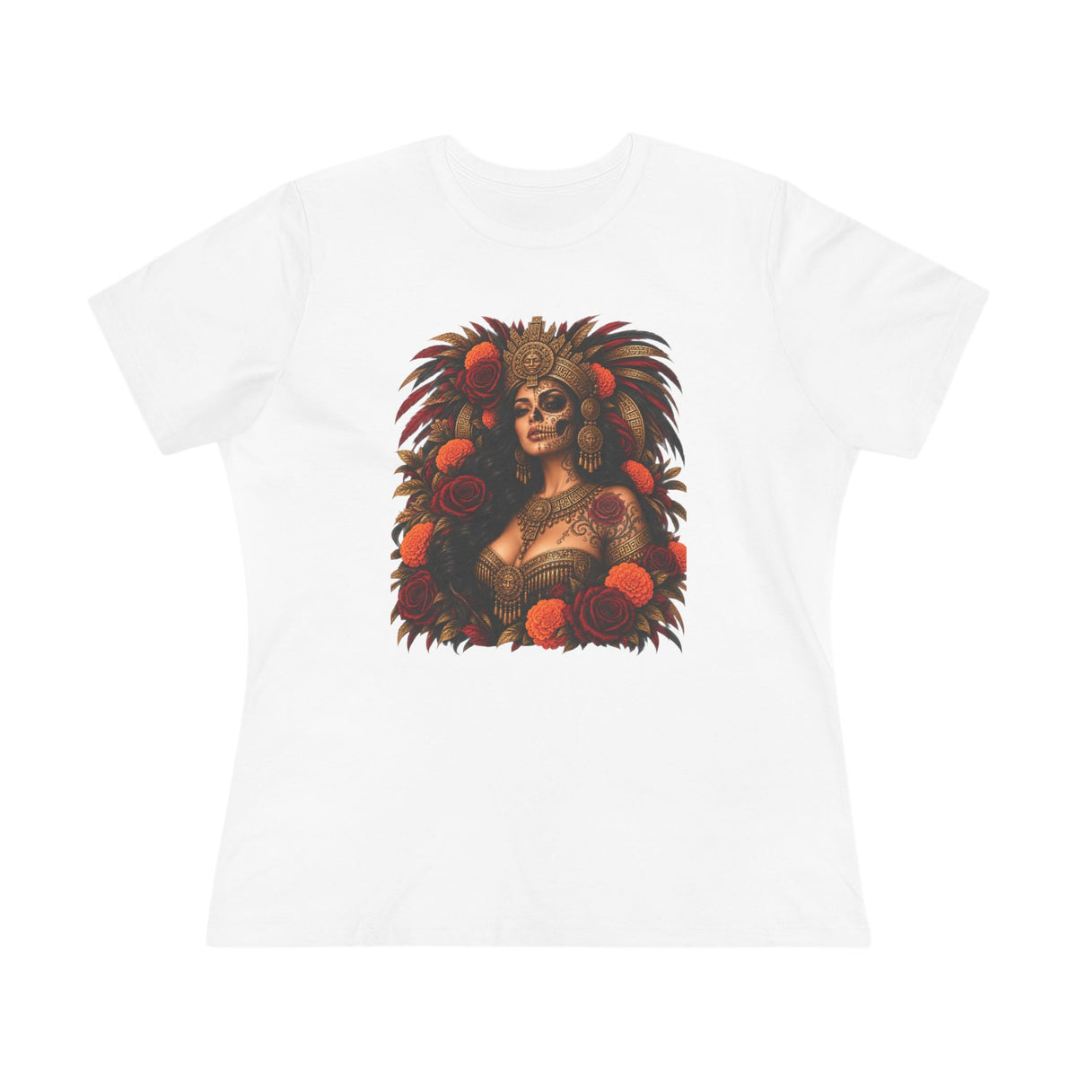 Reina Azteca: Entre Rosas y Cempasúchil | Women's Cotton Tee