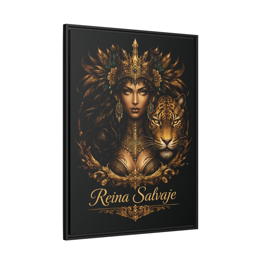 Reina Salvaje Matte Framed Canvas Art — Golden Goddess & Tiger Wall Decor