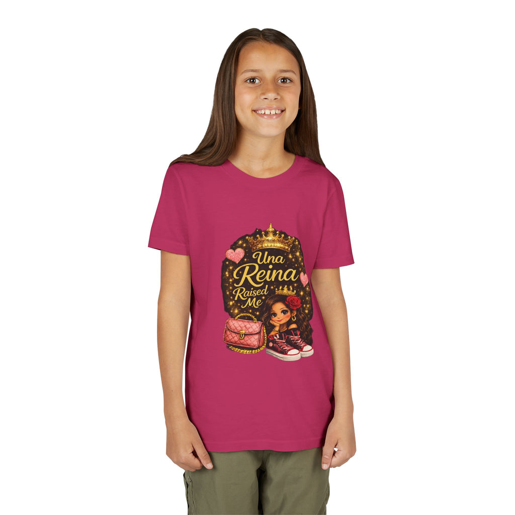 Youth Tee - "Una Reina Raised Me" Cute Princess Graphic Kids Shirt