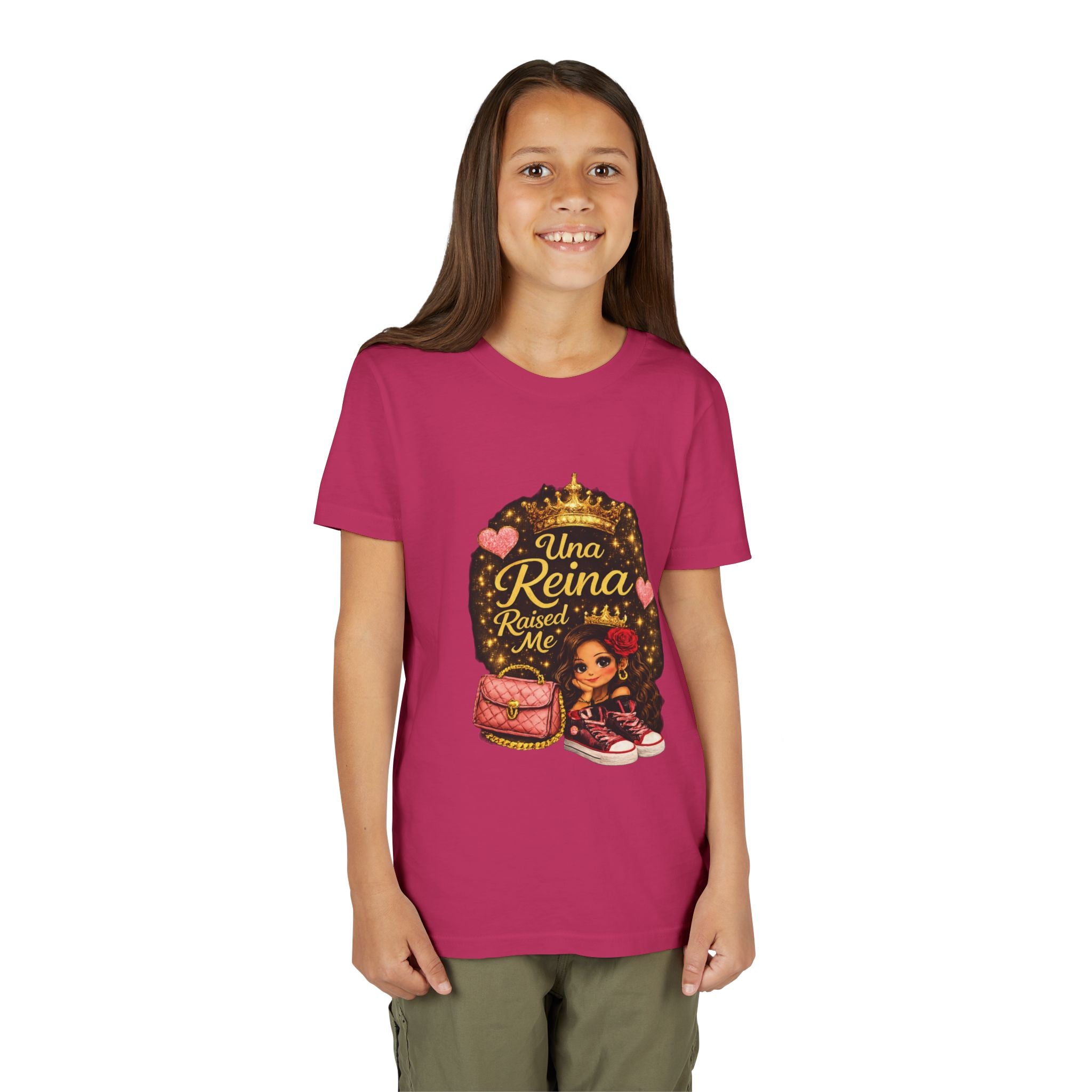 Youth Tee - "Una Reina Raised Me" Cute Princess Graphic Kids Shirt