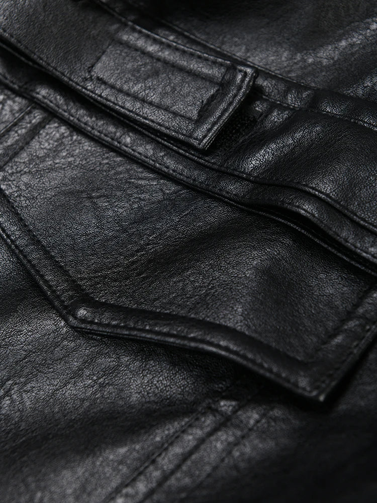 Loose Fit Black Pu Leather Big Size Short Jacket New Lapel Long Sleeve Women Coat Fashion Tide Spring Autumn