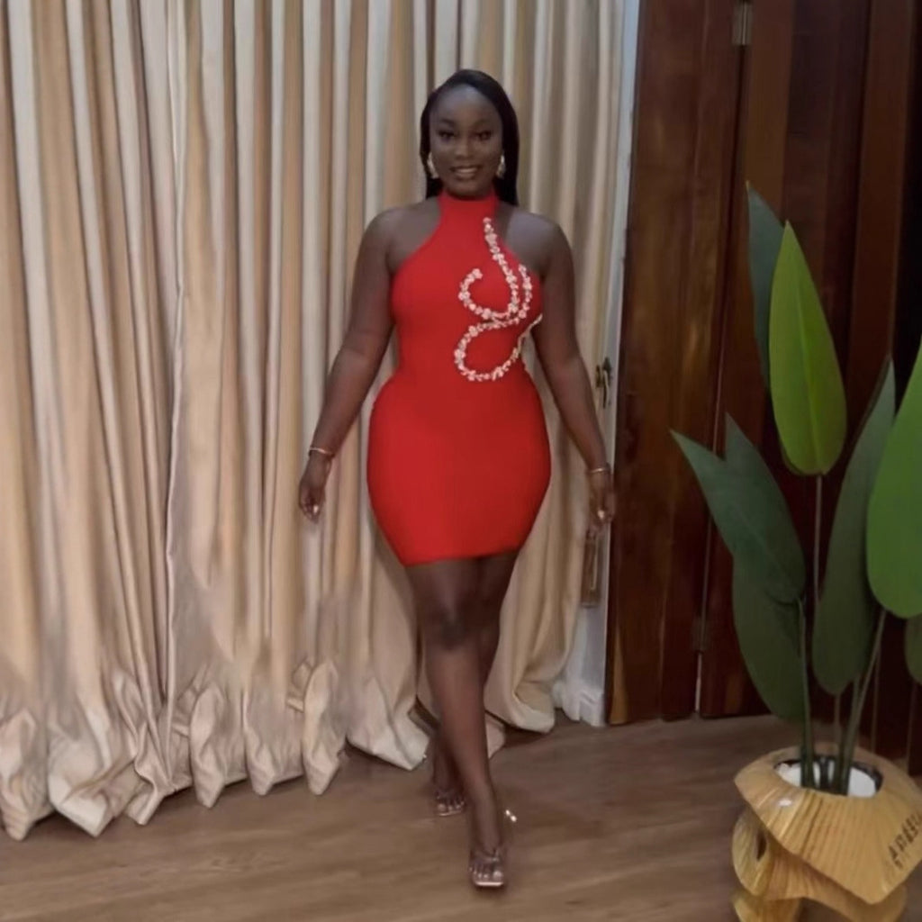 Strapless Rhinestone Bandage Midi Dress