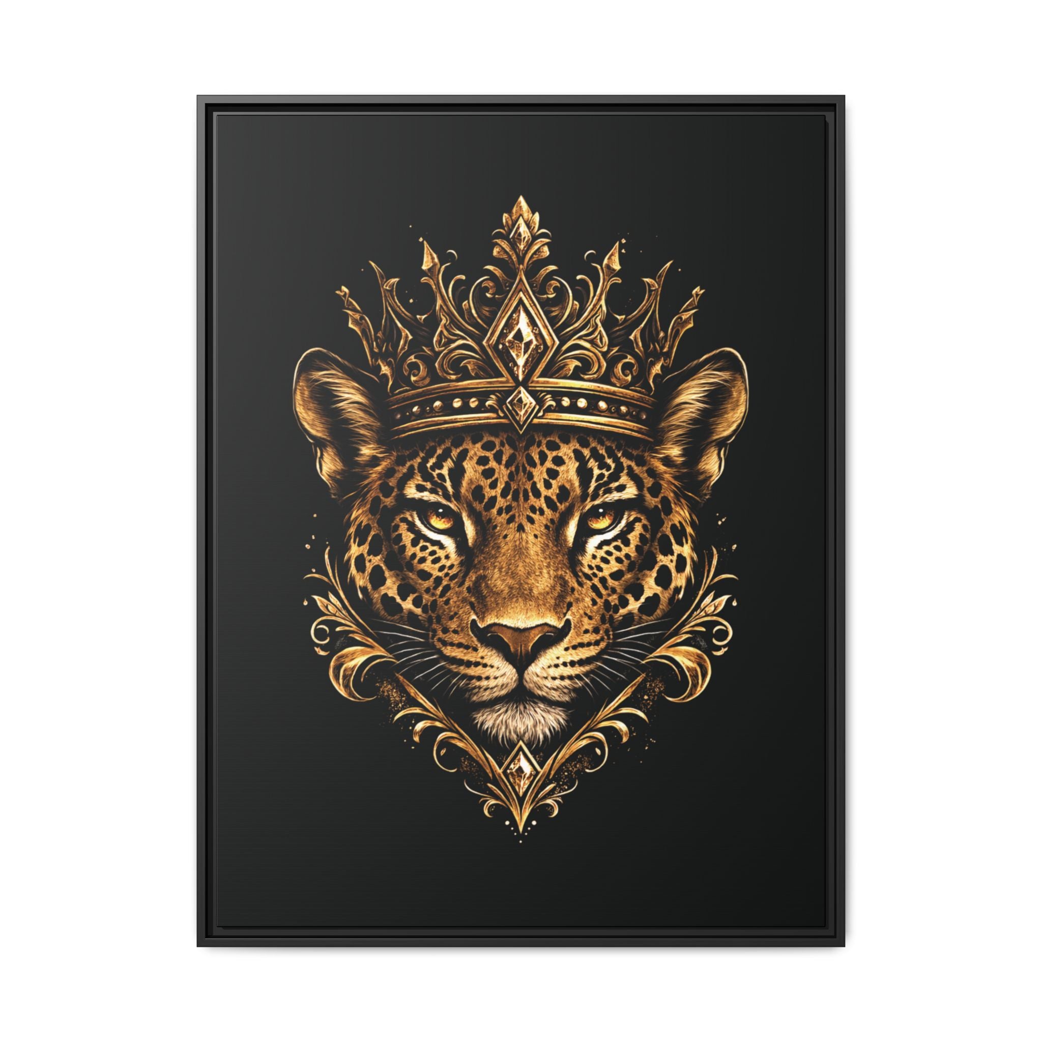 Golden Crowned Jaguar Matte Framed Canvas