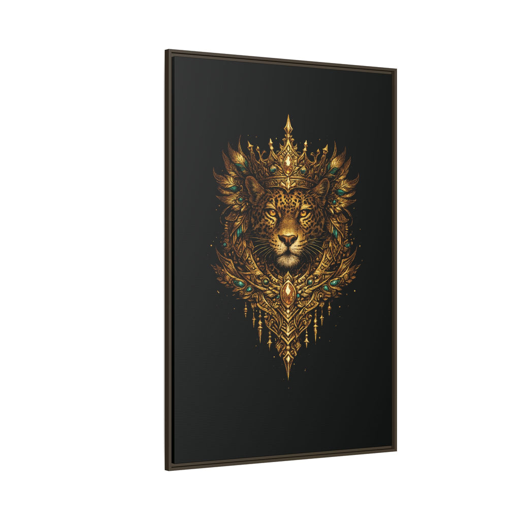 Golden Crowned Jaguar Canvas Art — Gold Crowned Lion Matte Framed Print
