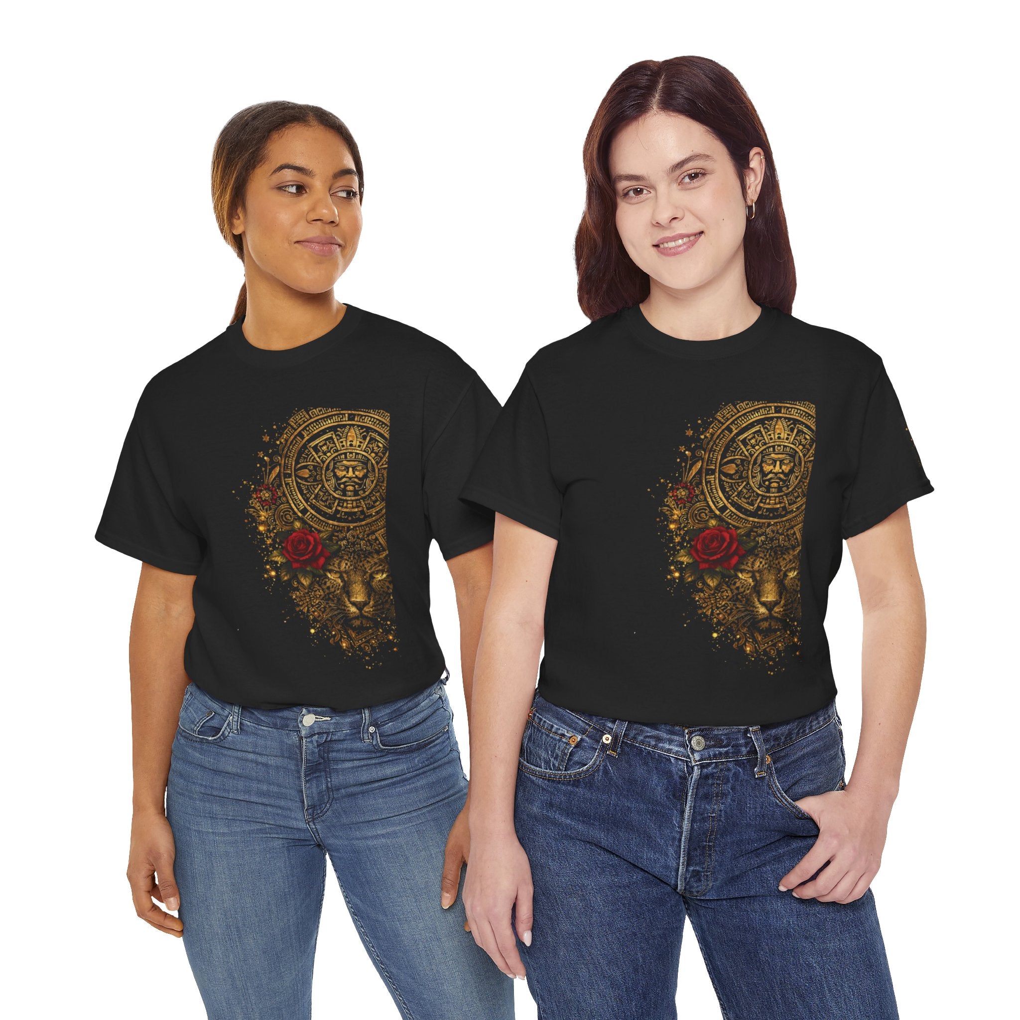 Reina Azteca T‑Shirt — Aztec Sunstone & Rose Graphic Tee —