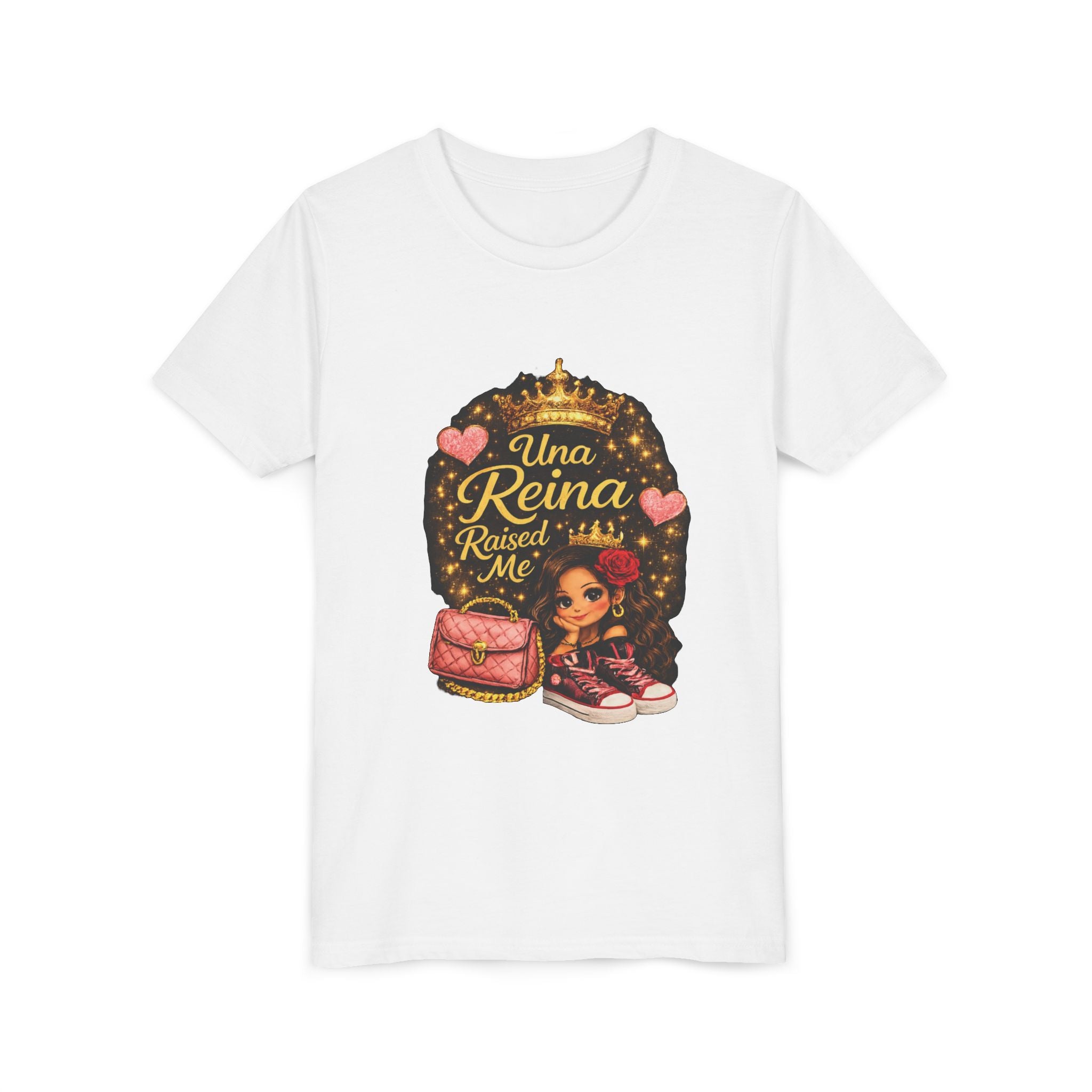 Youth Tee - "Una Reina Raised Me" Cute Princess Graphic Kids Shirt