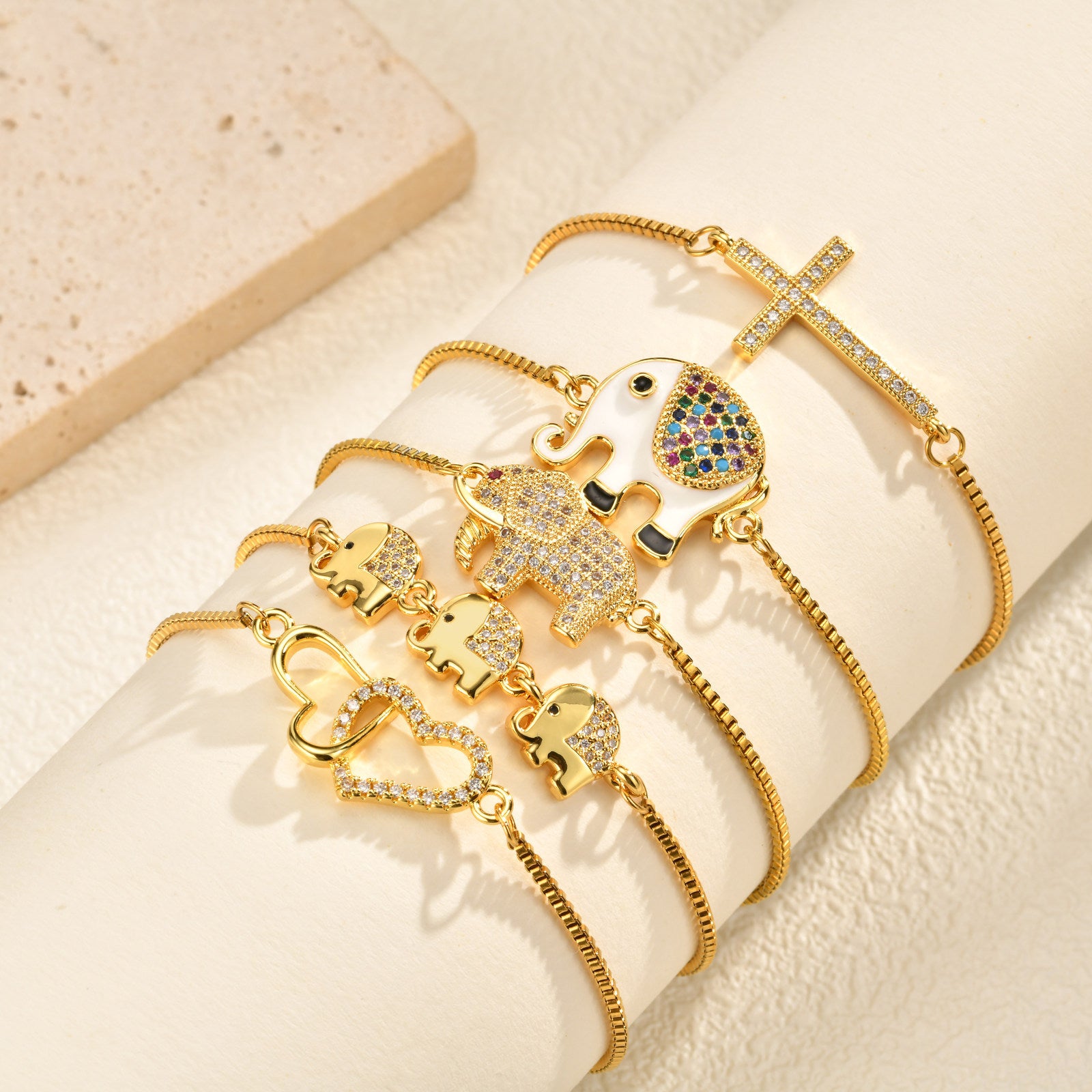 Luxe Copper Bangle With Inlays Colorful Resin-coated Zircons Exquisite Design Adjustable Size