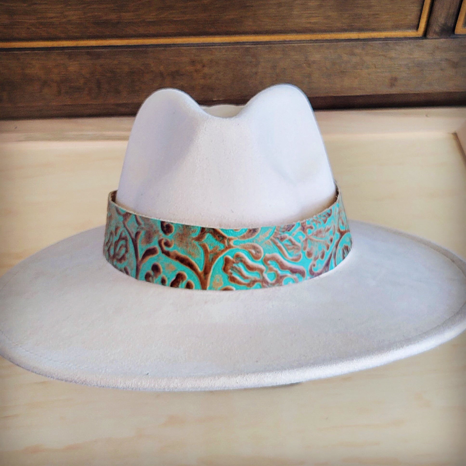Wide Genuine Leather Cowboy Turquoise Hat Band Only 953u