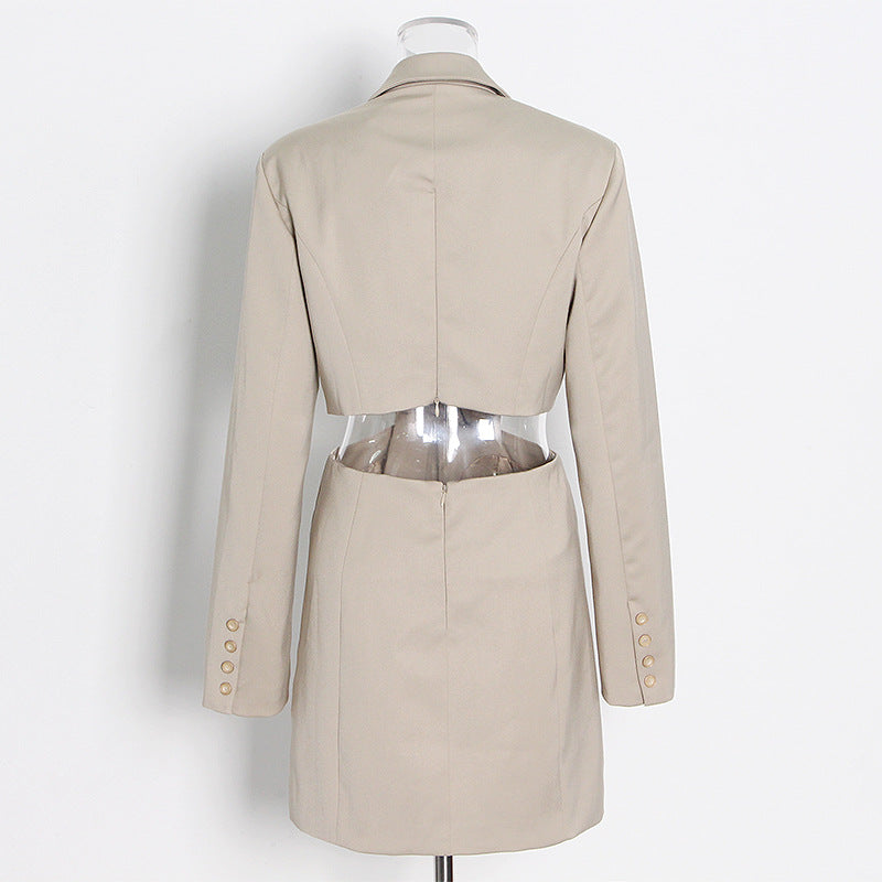 Hollow Out Backless Design Slim Blazers For Women Solid Long Sleeve High Waist Jackets