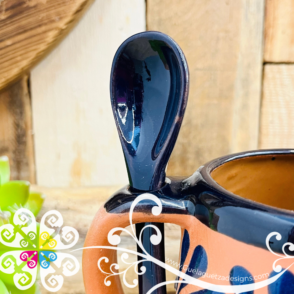Navy Blue Clay Mug with Spoon - Taza Espiga con Cuchara