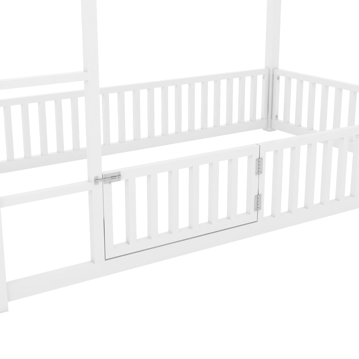 Metal House Bunk Bed with Fence and Door - Twin over Twin
