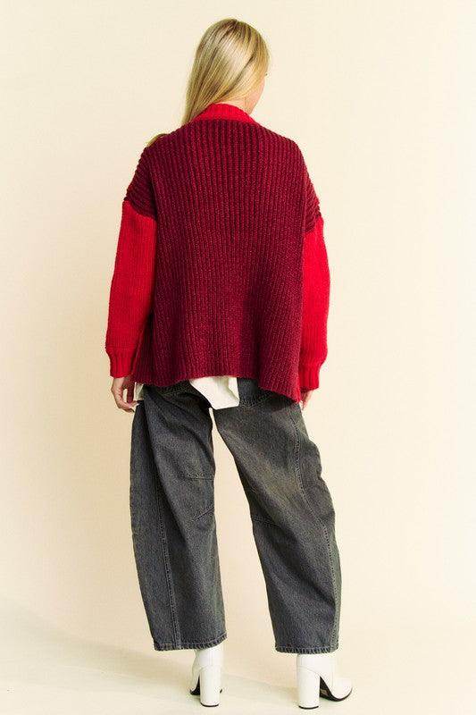 Davi & Dani Cable-Knit Color Block Open Front Cardigan Cozy