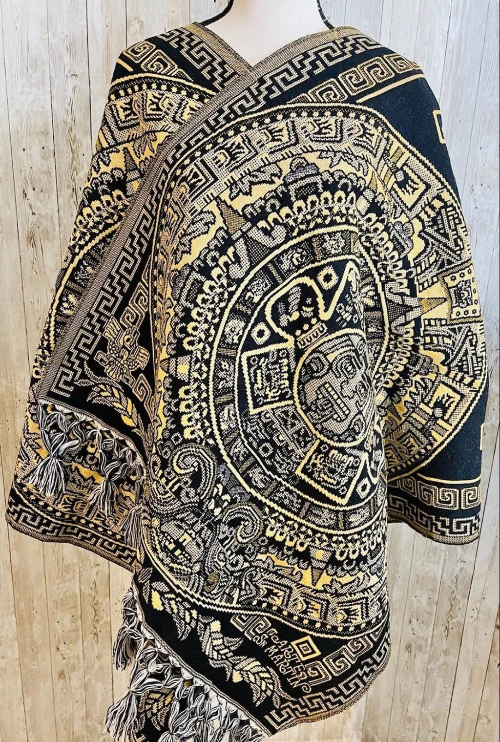 Aztec Calendar Rebozo — Mexican Artisan Shawl Wrap