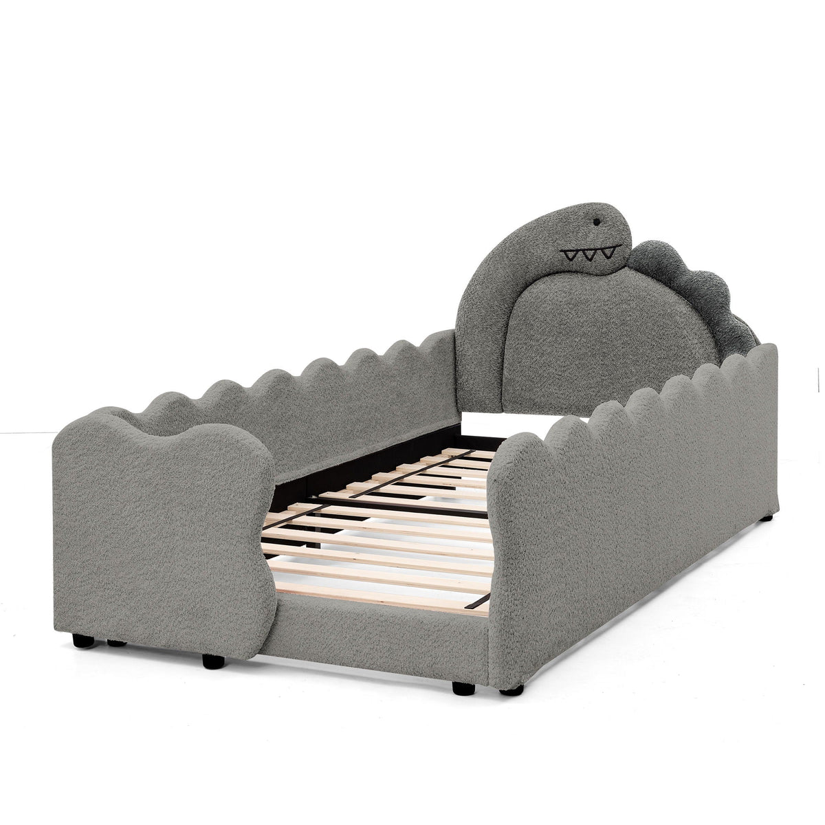 Dinosaur Shaped Toddler Bed with Safety Guardrail - Twin Upholstered Bed
