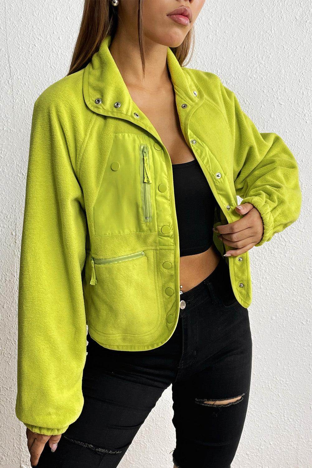 Snap Down Collared Jacket for Women with Pockets