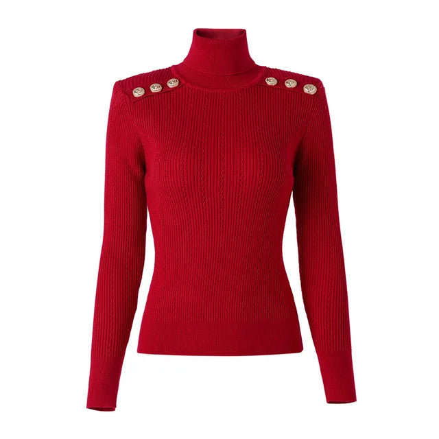 Gold Buckle Turtleneck Sweater