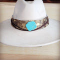 Wide Genuine Leather Mixed Metallic Hat Band w/ Turq 953t