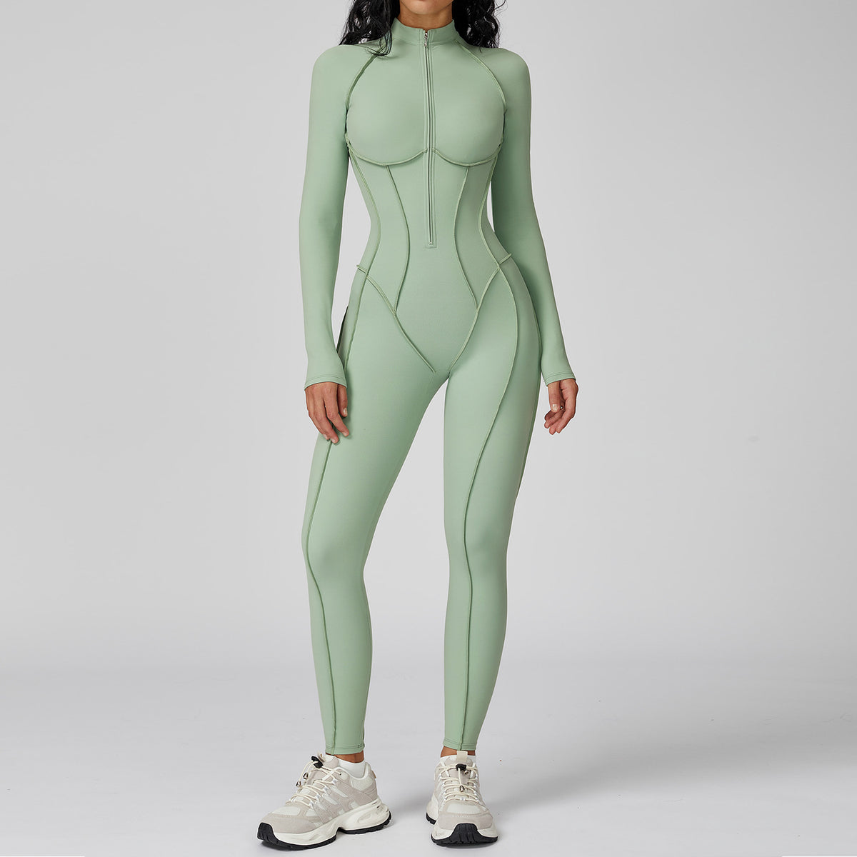 Colorblock Half-Zip Fitness Jumpsuit