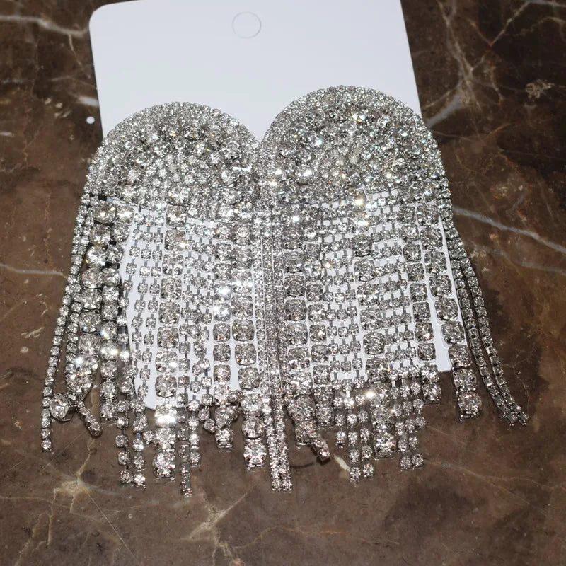 Rhinestone Tassel Statement Dangle Earrings