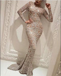 Gold Foil Print Long Sleeve Fitted Sexy Evening Dress for Women