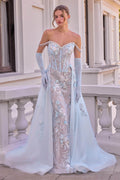 Andrea & Leo A1518 Fitted Lace Off The Shoulder Gown With Overskirt