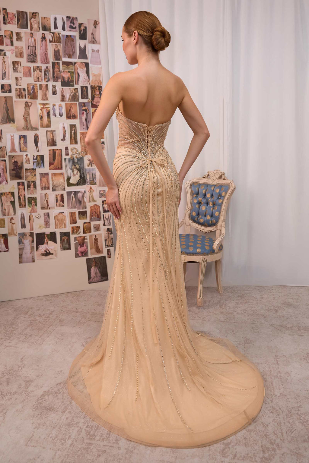 Andrea & Leo A1519 Strapless Beaded Gown With Organza Ruffle Shawl