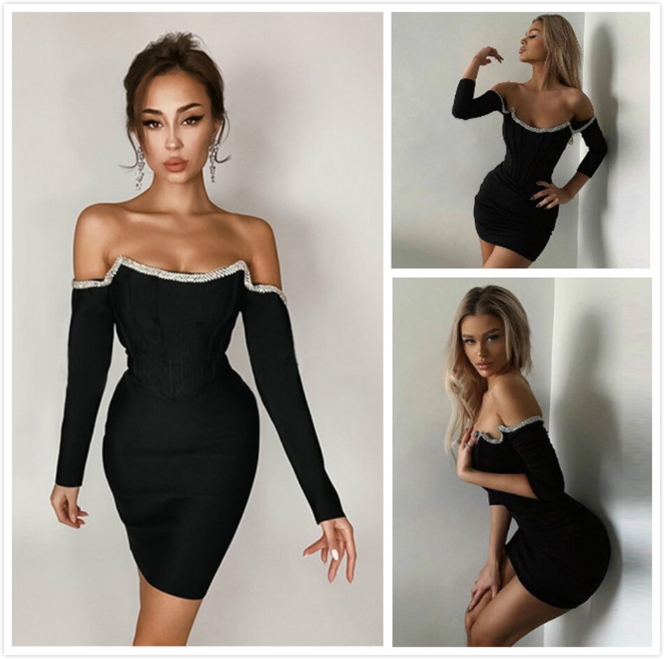 Crystal Off-Shoulder Bandage Mini Dress