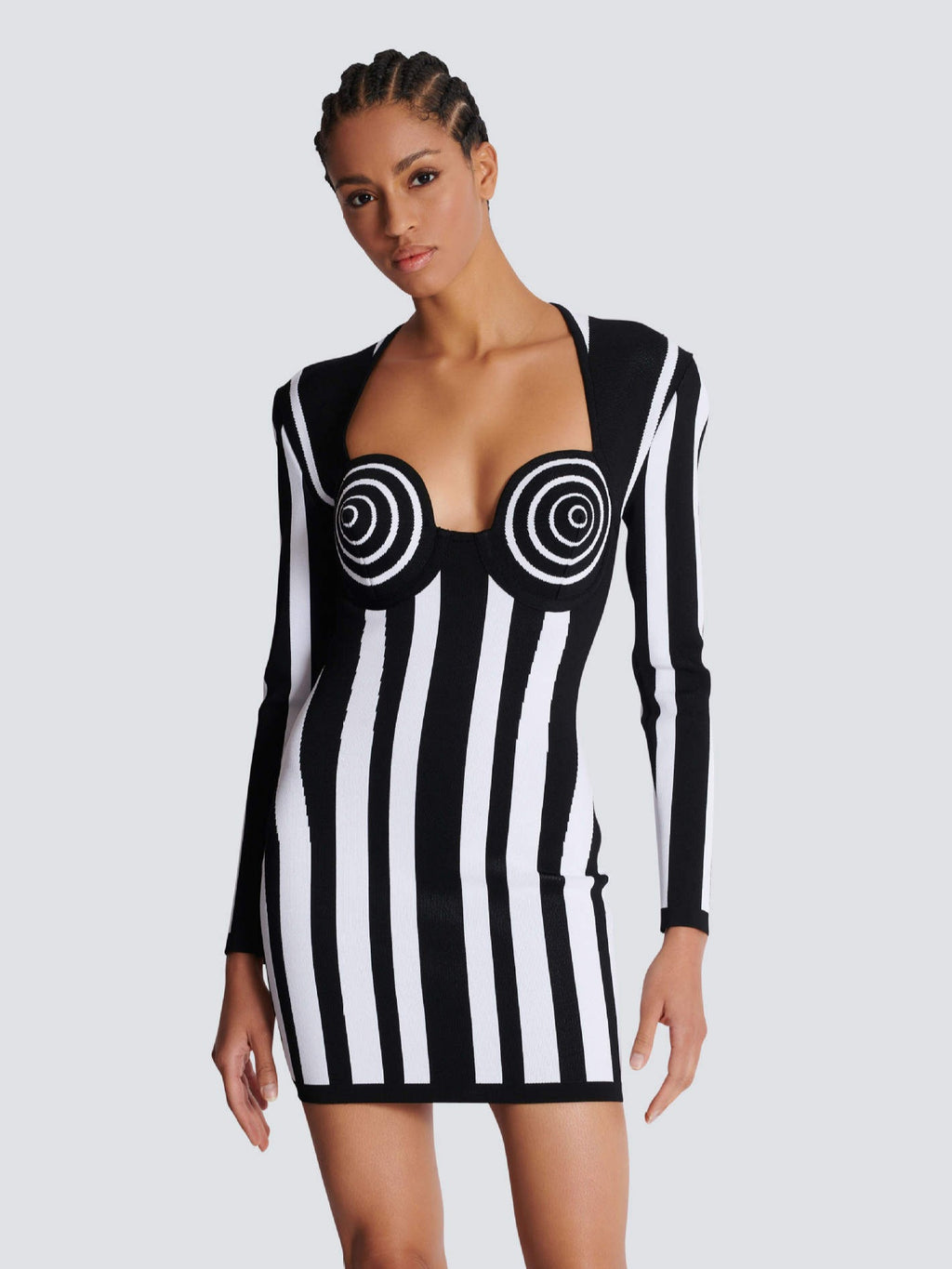 Black & White Striped Bandage Mini Dress
