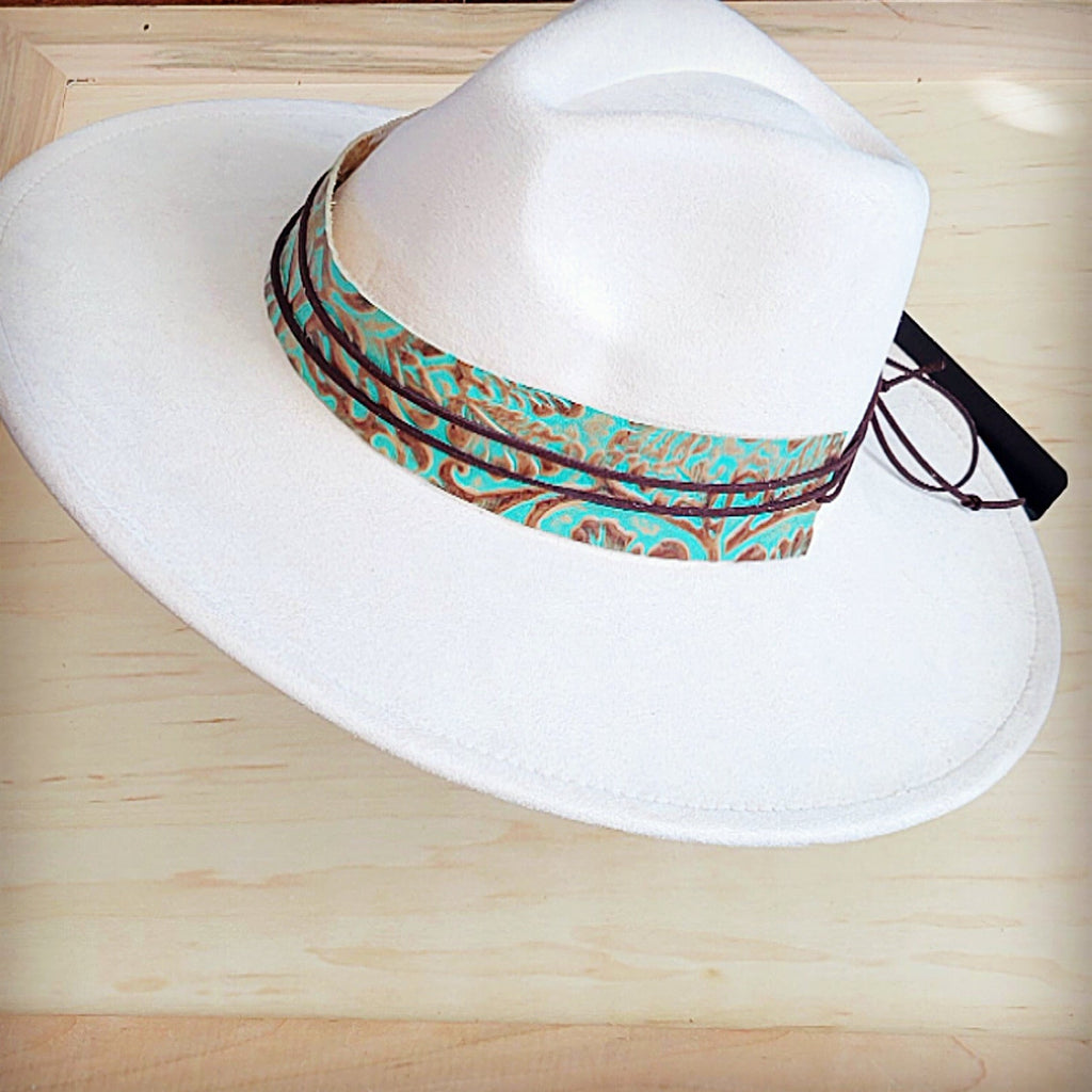 Wide Genuine Leather Cowboy Turquoise Hat Band Only 953u