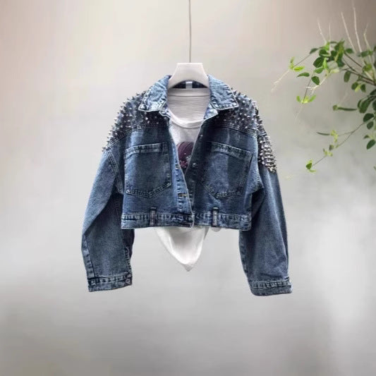 Washed Cropped Batwing Denim Jacket