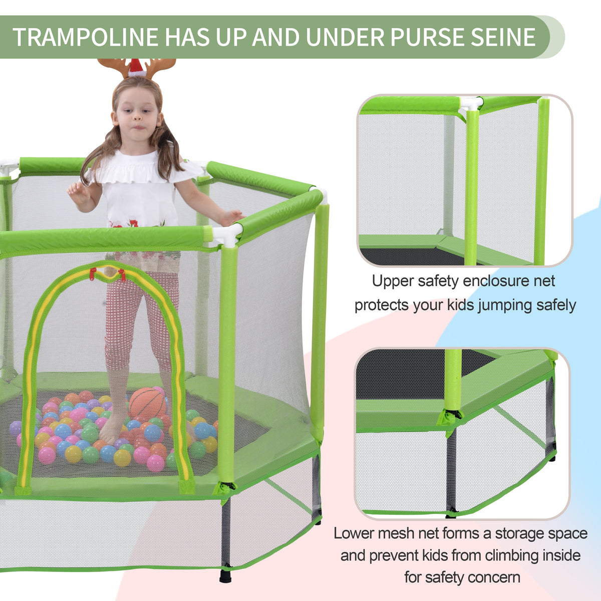 55-Inch Kids' Trampoline with Safety Enclosure | Green