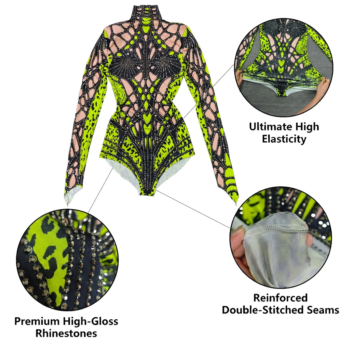 Futuristic Cyber Rhinestone Festival Bodysuit