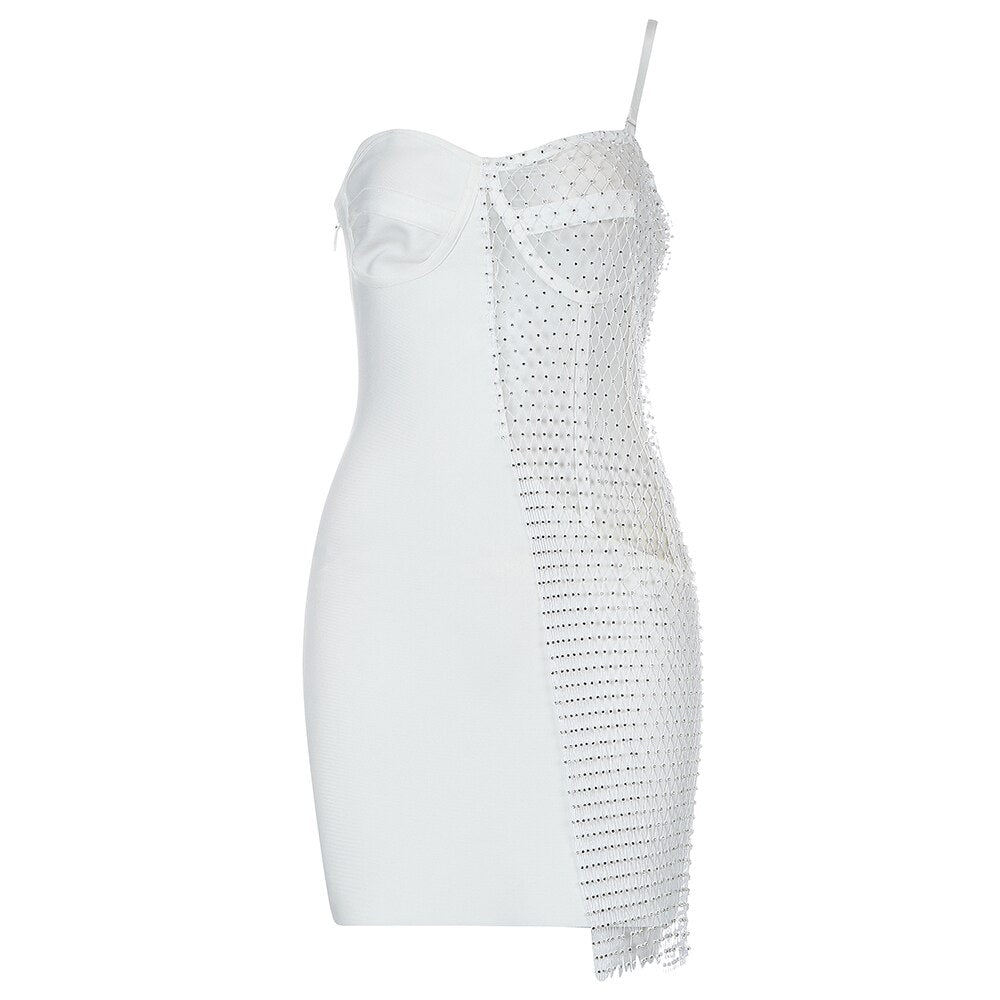 Summer Women Bandage White Lace One Spaghetti Strap Bodycon For Party Cocktail